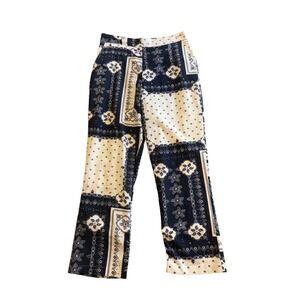 Bailey Rose Bandana Patchwork Linen Blend Print Pants‎ Navy White High Rise M